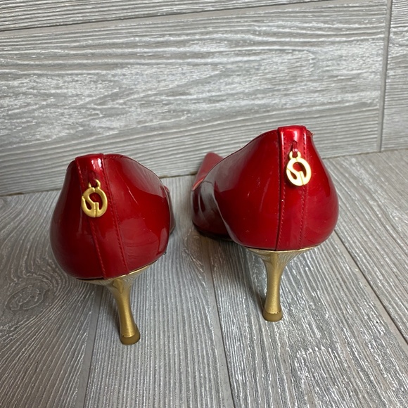 💚 St. John Red & Gold Pointed Pump Heels 6M - Picture 8 of 12
